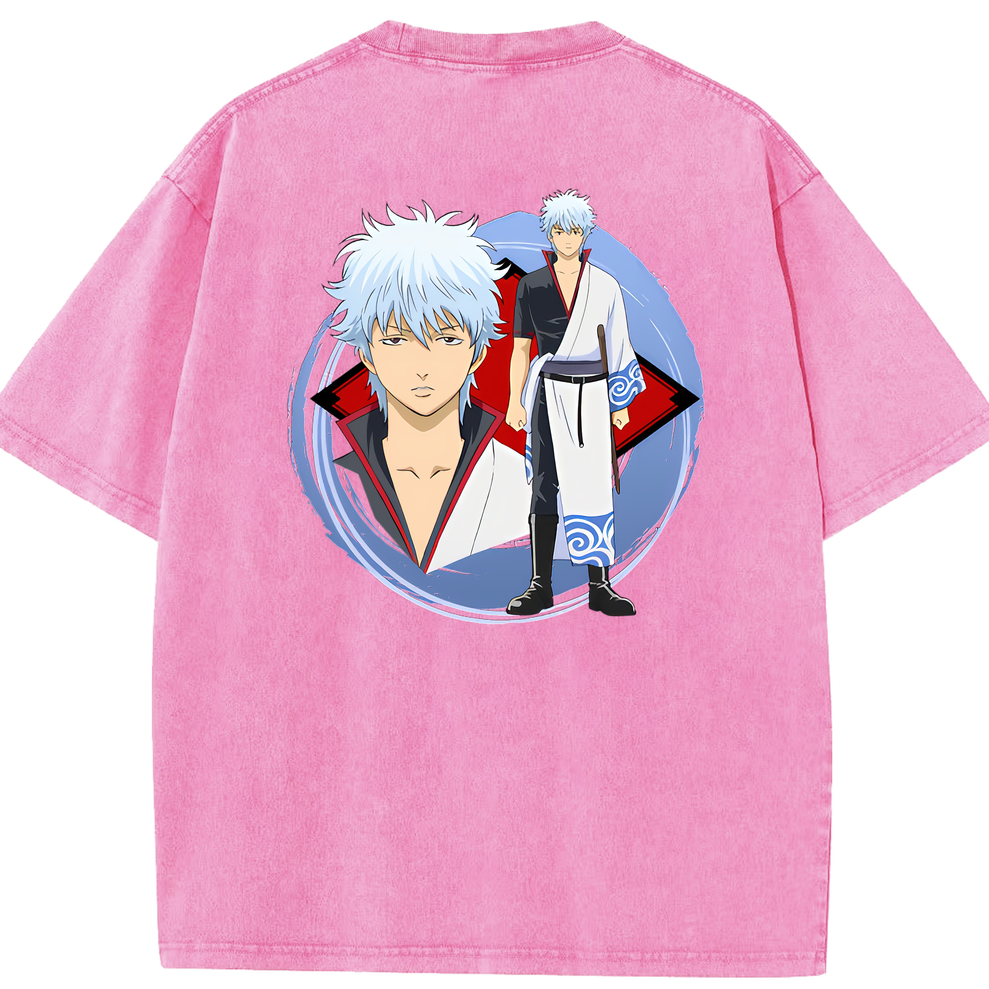 （画像用） ぎんたま 坂田銀時（さかたぎんとき） 神楽 志村新八（しむら しんぱち） GINTAMA Sakata Gintoki Kagura Shimura Shinpachi 綿100% ヴィンテージ風 半袖Tシャツ（背面プリント）
